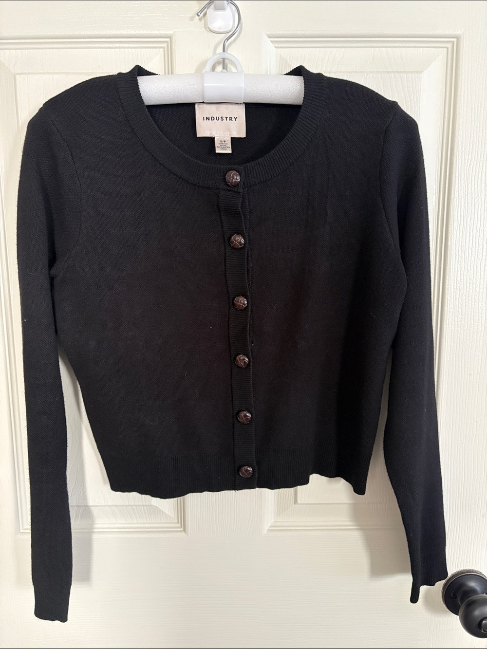 Industry Black Button-Front Crewneck Cardigan Sweater